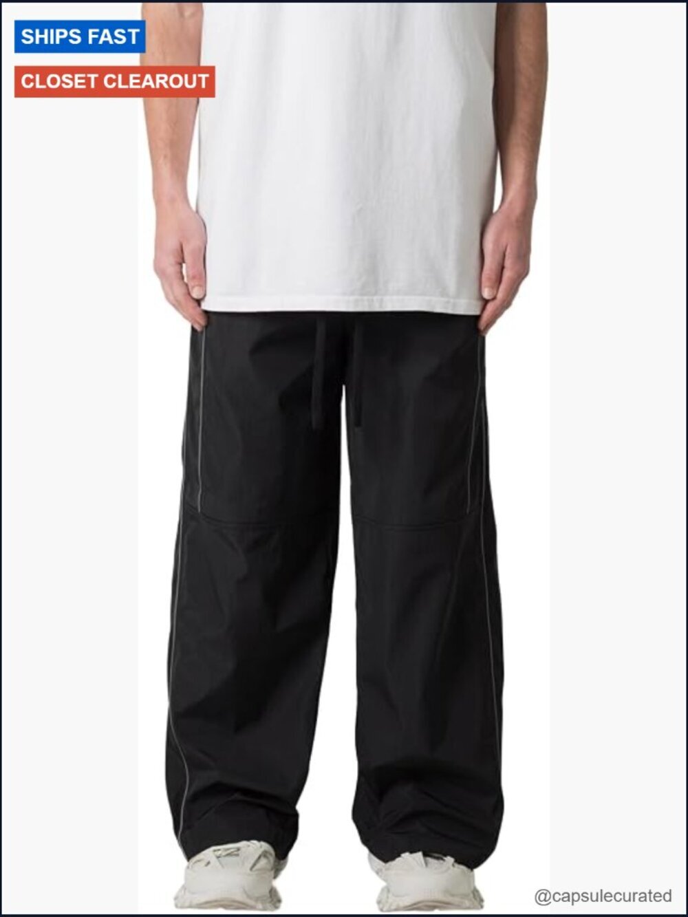 Baggy Track Pants with Contrast Piping and Elastic Waist